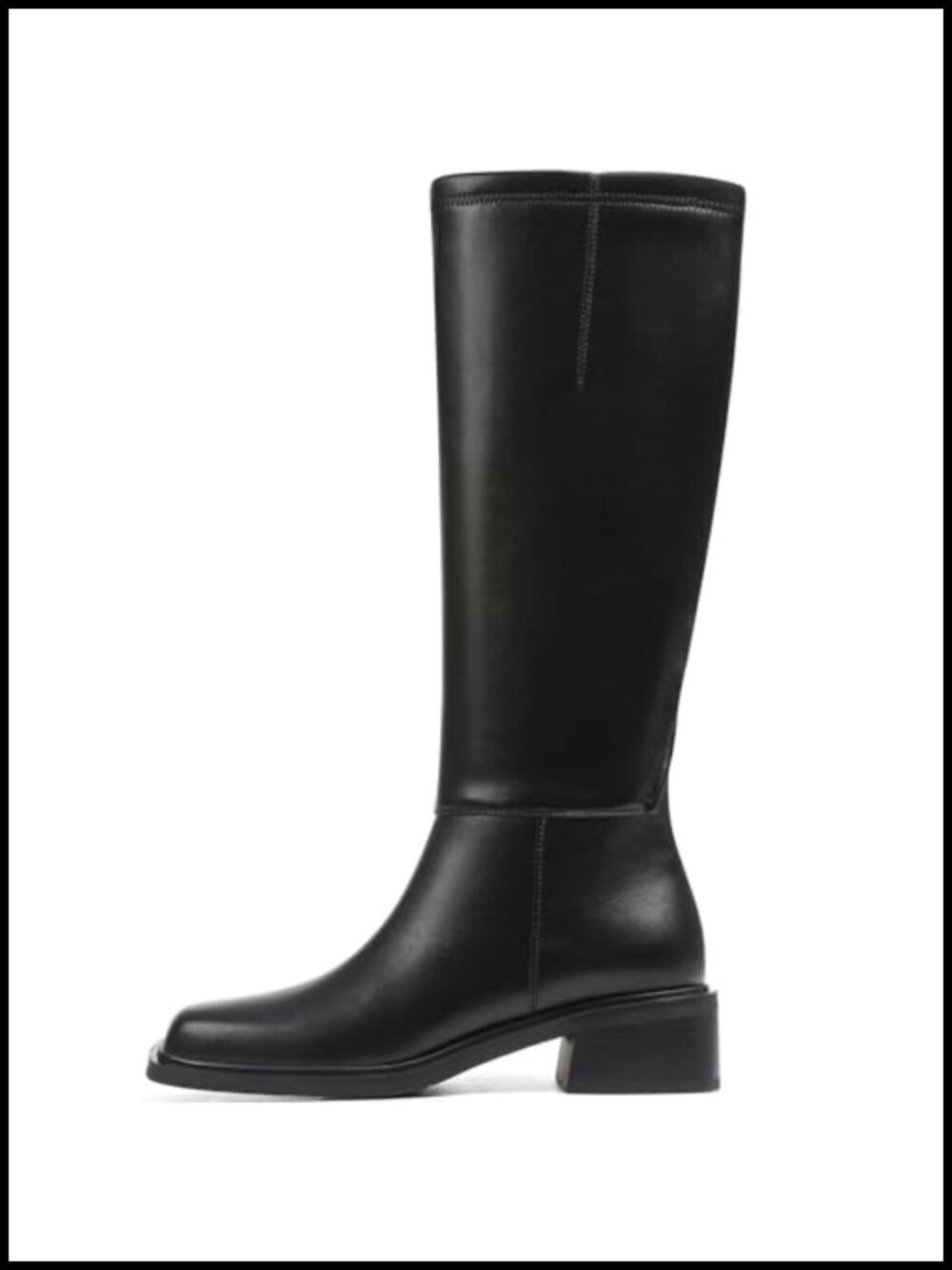 Women's Knee High Boots Square Toe Chunky Block Low Heel Faux Leather